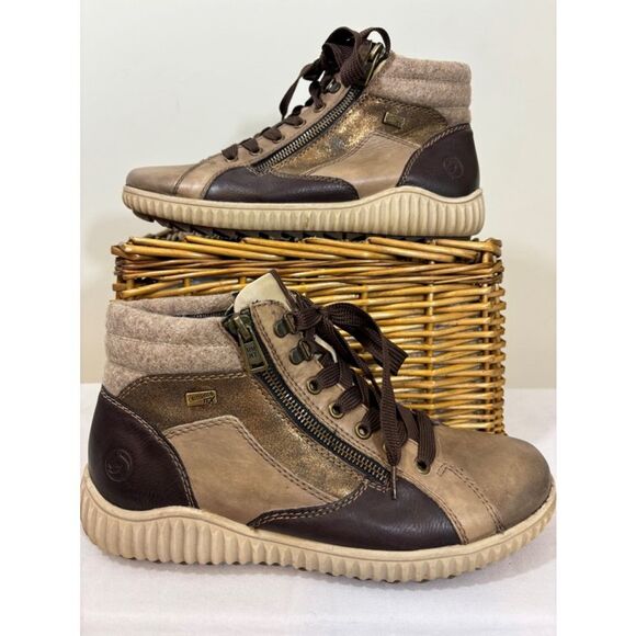 Women's Remonte Ankle Boots Size 39 Brown Beige Lace Up - Picture 3 of 9